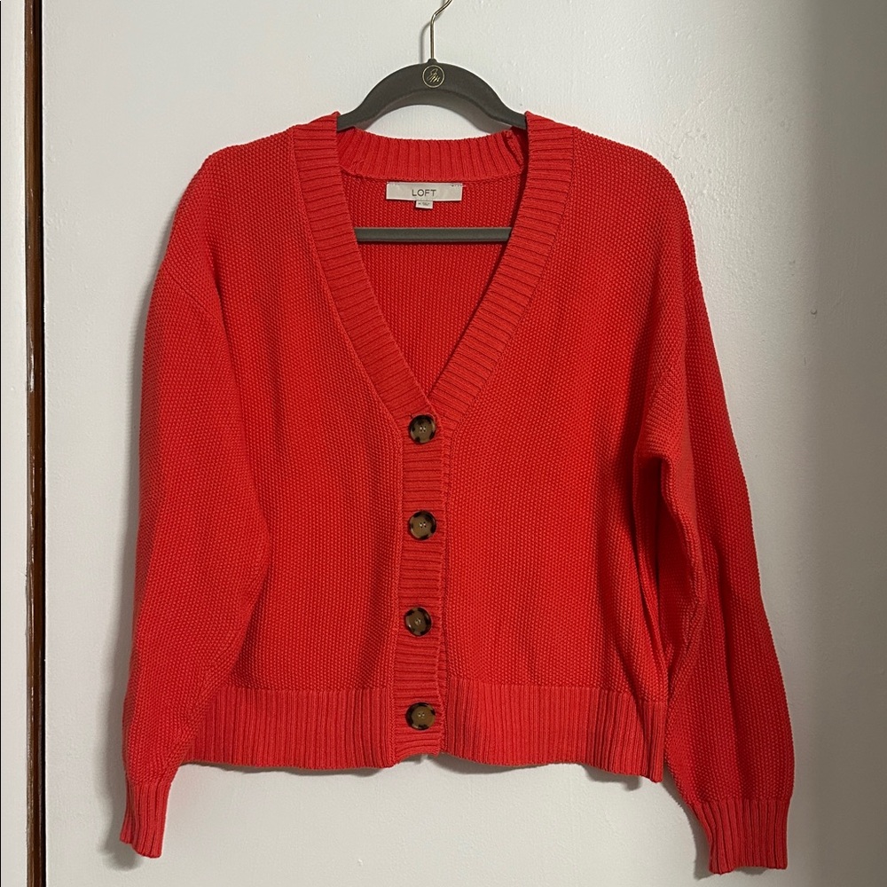 LOFT Orange Button-Up Cardigan